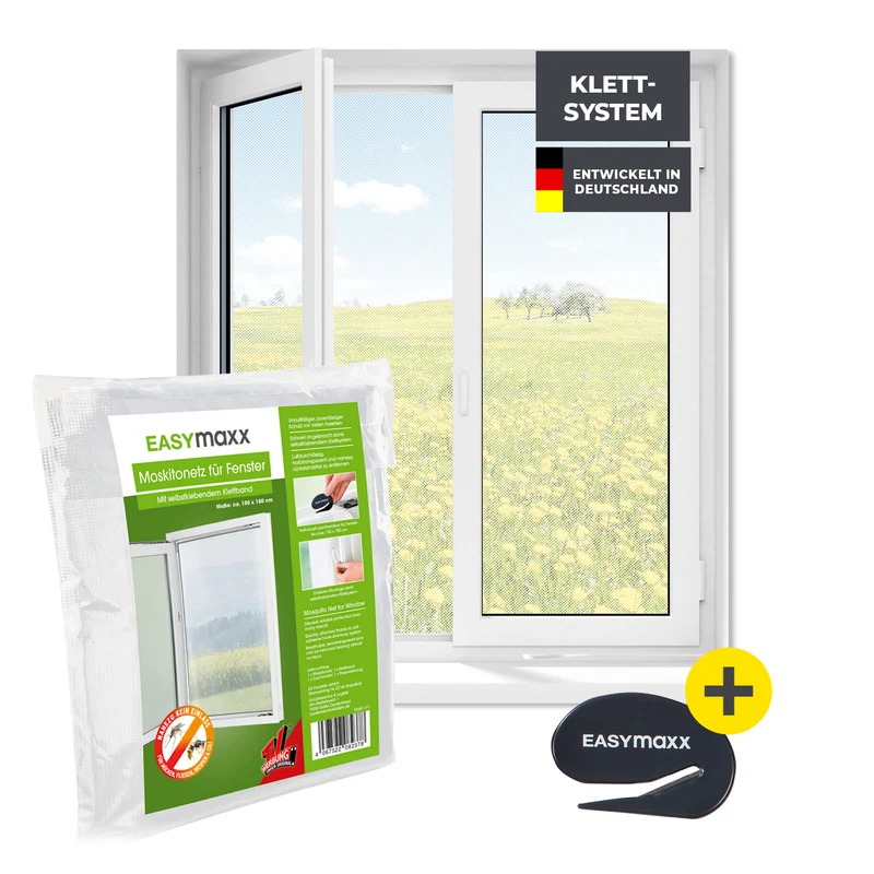 Moskitonetz für Fenster mit selbstklebendem Klettband - 150 x 180 cm - Weiß