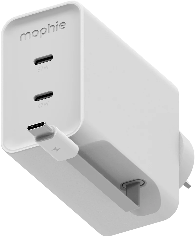 Mophie Speedport 67W 3-Port GaN + Retractable 70cm USB-C Cable Wall Charger White