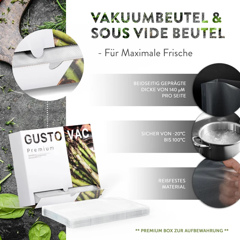 Premium Vakuumbeutel - 50 Stk. - 16 x 25 cm