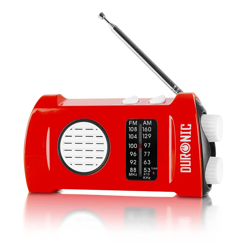 Duronic Ecohand Radio AM/FM | Wiederaufladbar | Kurbelradio mit Dynamo | Mit LED Taschenlampe | Mit Kopfhöreranschluss | Bis zu 2,5h Musik | Ladefunktion für Handy | Notfallradio