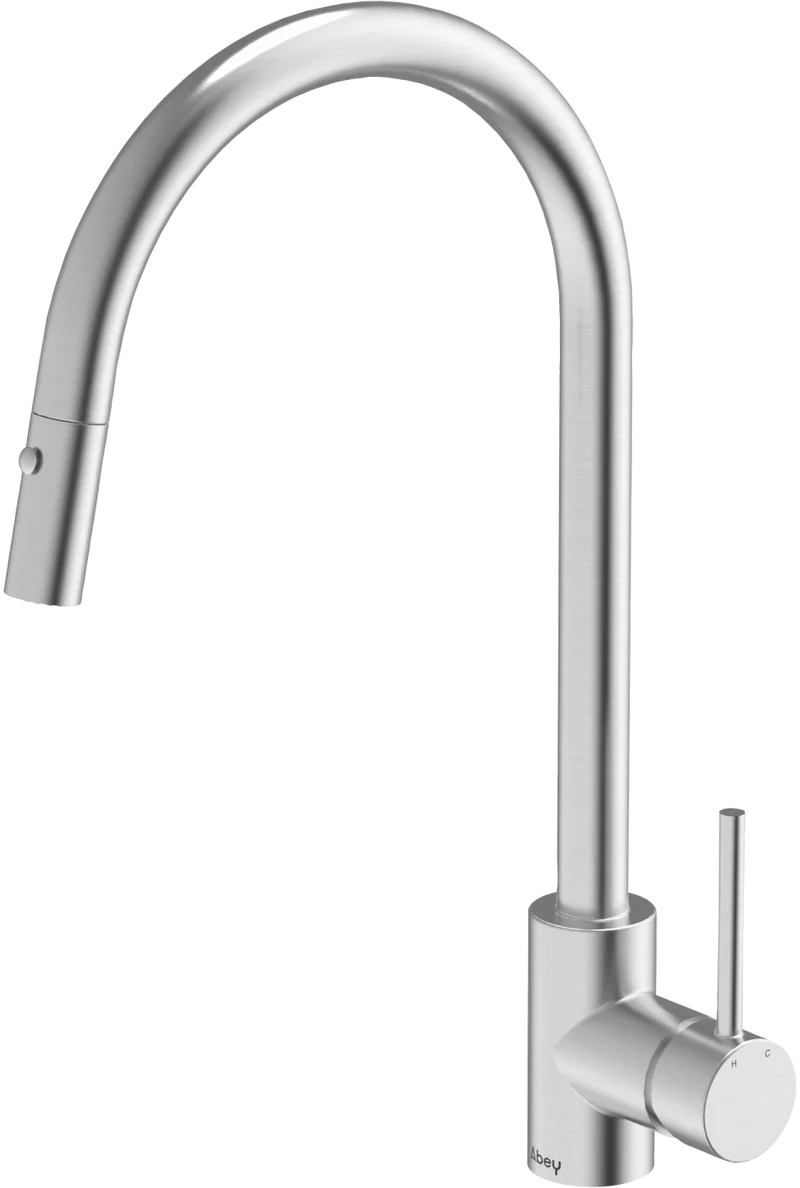 Abey 316 Goose Neck Pull Out Dual Spray Kitchen Mixer, Stainless Steel