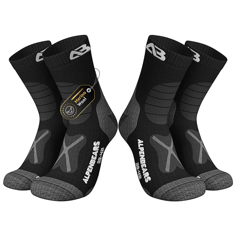Wandersocken Merinowolle - 2er-Set - Schwarz - Größe 35-38