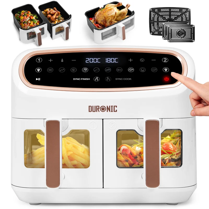 Duronic AF34 WG Heißluftfritteuse | XXL Dual Zone mit 2 Kammern 10L | 2400W | 10 Programme | Touchscreen