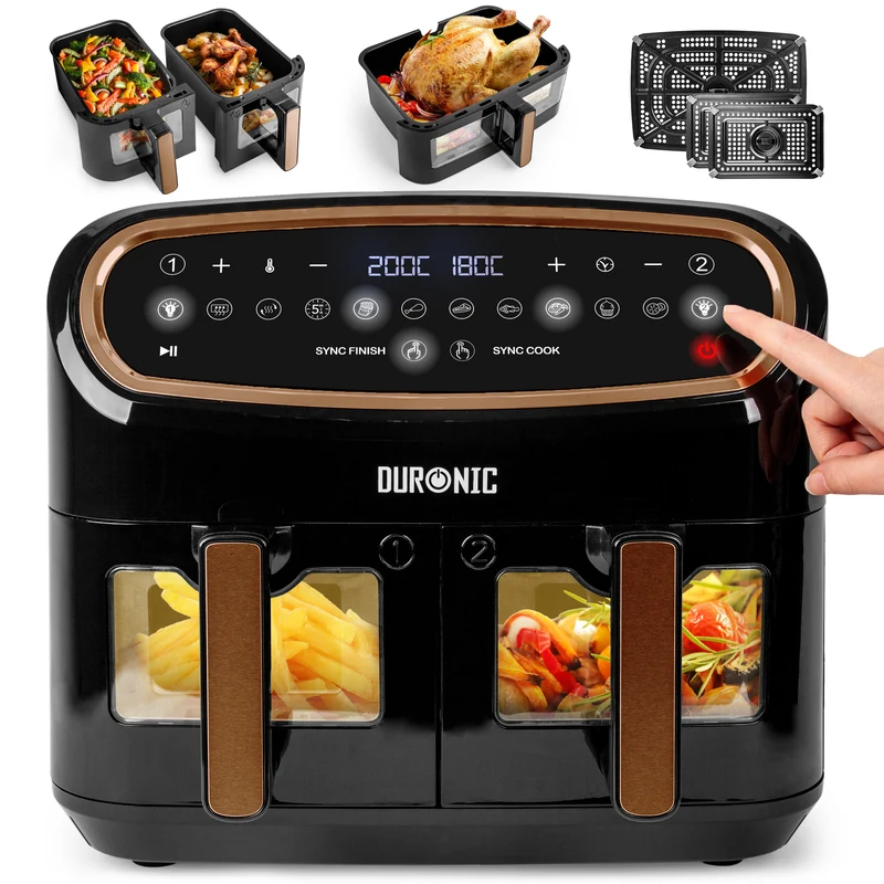 Duronic AF34 BG Dual Air Fryer | Doppel Heißluftfritteuse mit extragroßer Schublade | Frittieren ohne Öl
