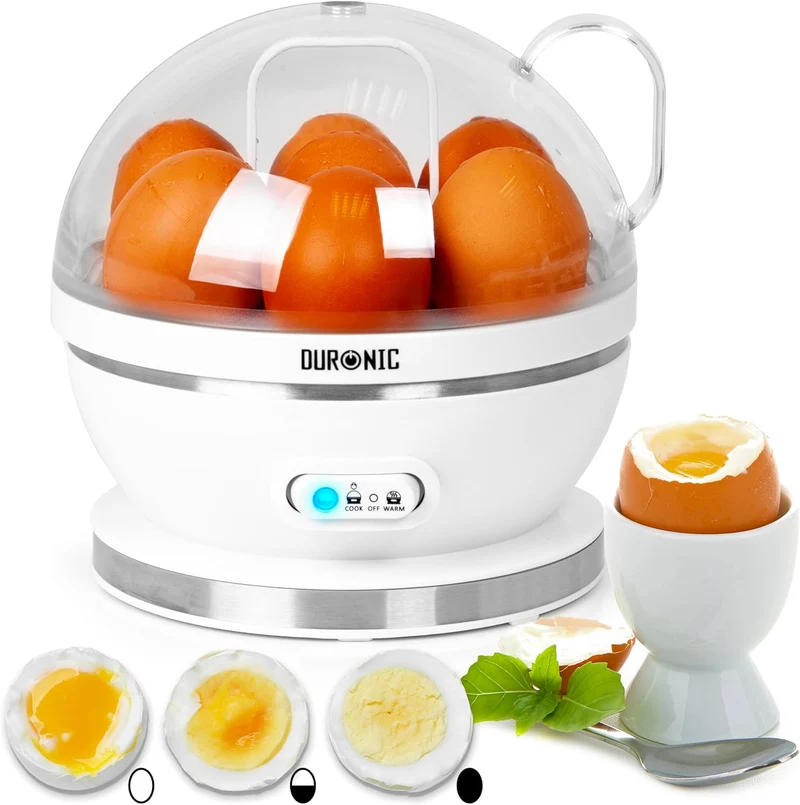 Duronic EB27 WE Eierkocher | Bis zu 7 Eier | 400W | Härtegradeinstellung | Timer & Überhitzungsschutz | Inklusive Messbecher & Eipick