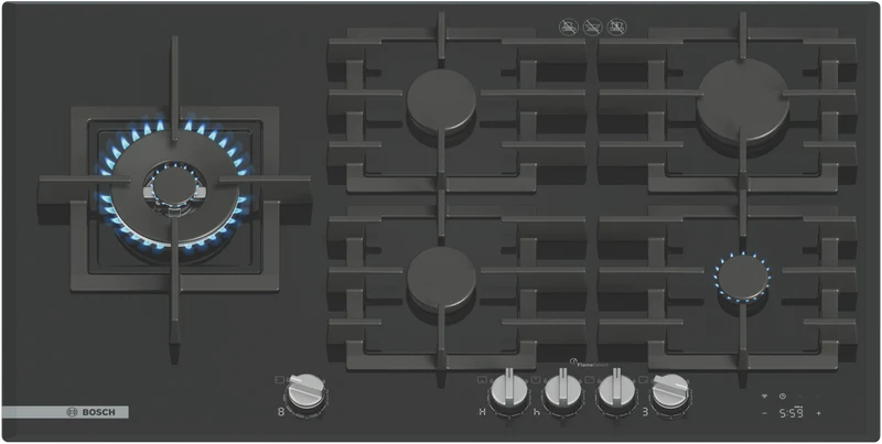 Bosch Series 8 90cm Gas Cooktop with Tempered Glass, Black