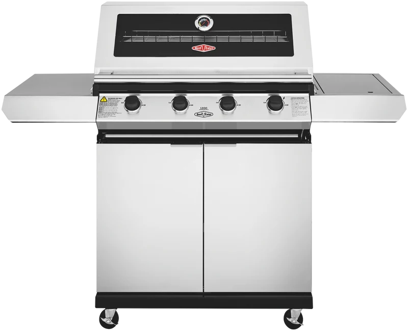 BeefEater 1200 Series Stainless Steel 4 Burner BBQ & Trolley with Side Burner