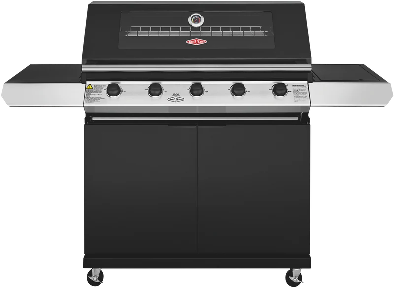 BeefEater 1200 Series 5 Burner BBQ & Trolley - Black Enamel with Side Burner