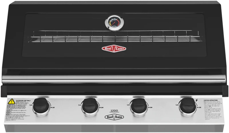 BeefEater 1200 Series 4 Burner Built-in BBQ - Black Enamel with Cast Iron Burners & Grills