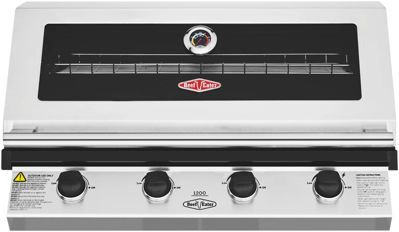 BeefEater 1200 Series 4 Burner Built-in BBQ - Stainless Steel with Cast Iron Burners & Grills