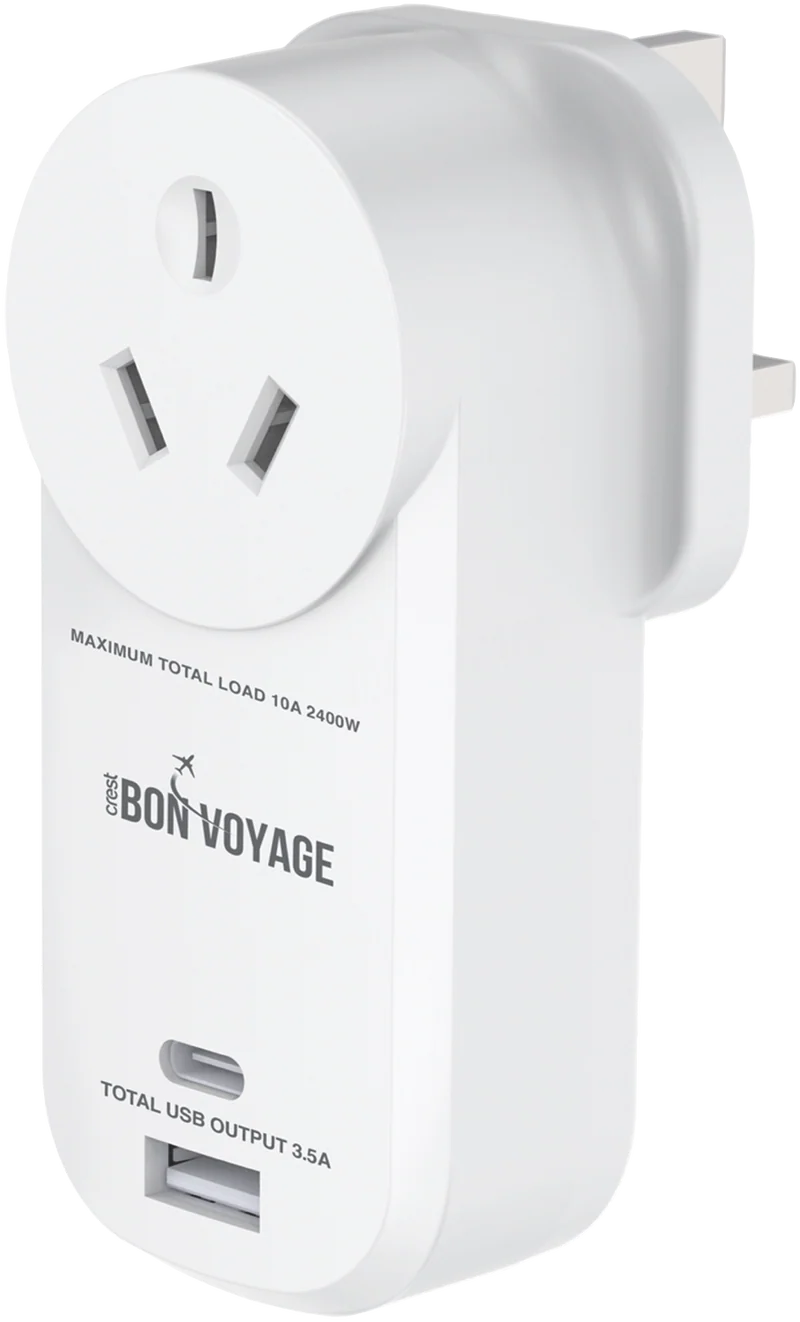 Bon Voyage Travel Adapter AU to UK (2 USB Ports)
