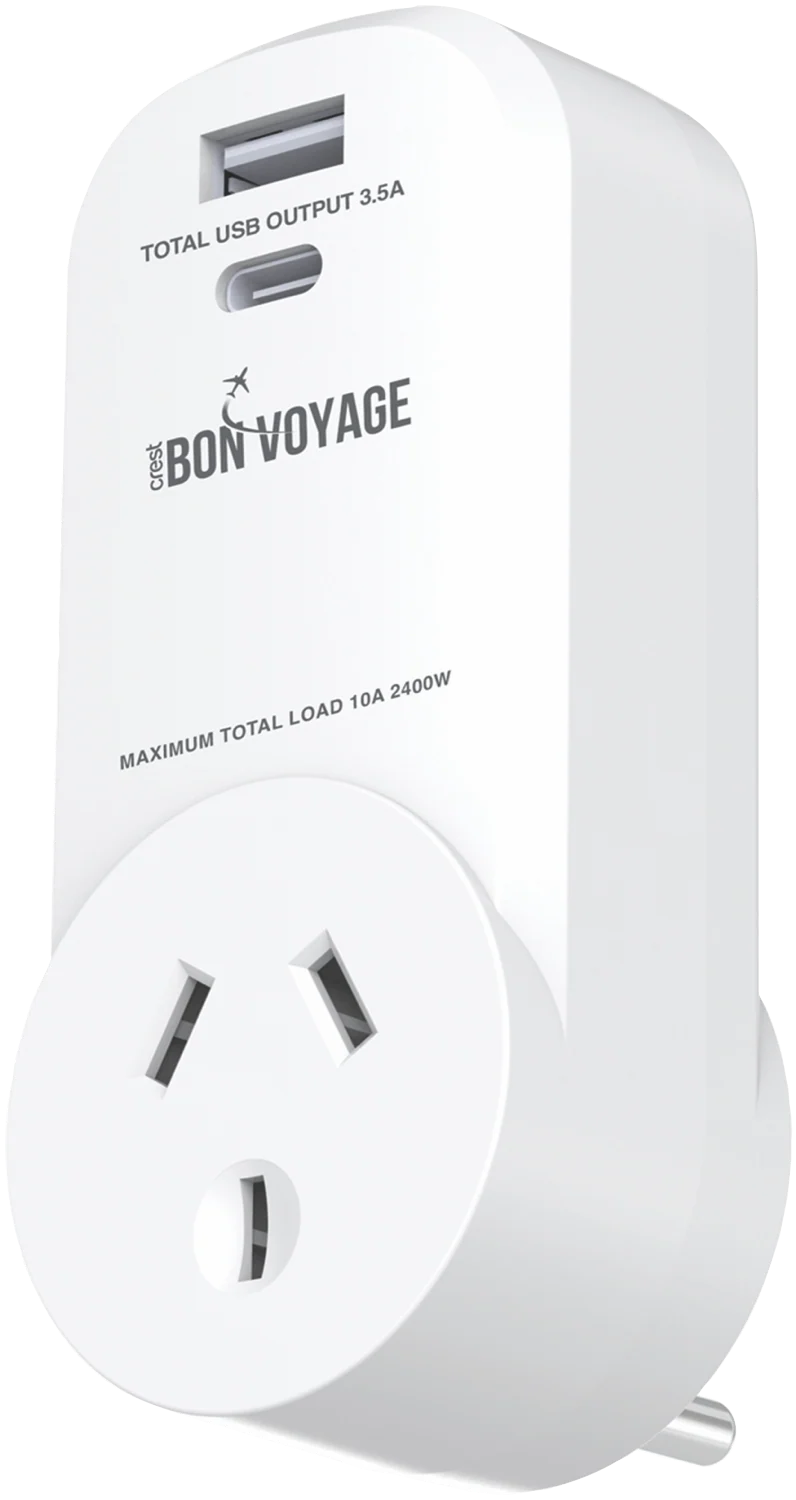 Bon Voyage Travel Adapter AU to USA (2 USB Ports)