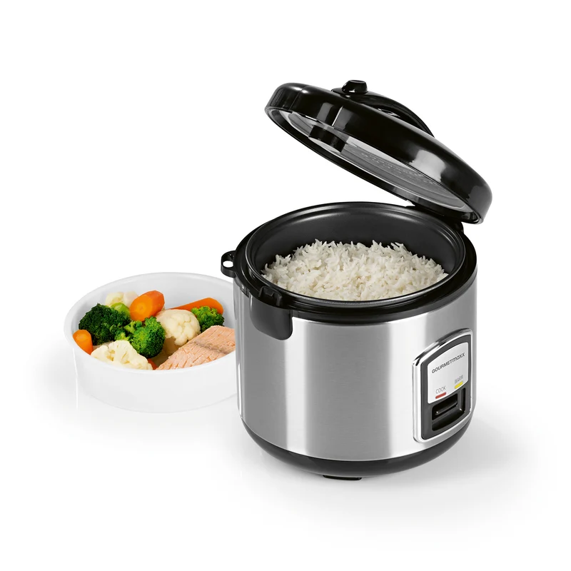 Reiskocher mit Gartopf, Dampfkorb, Reislöffel, Messbecher
