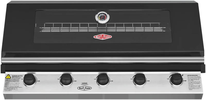 BeefEater 1200 Series 5 Burner Built-in BBQ - Black Enamel with Cast Iron Burners & Grills