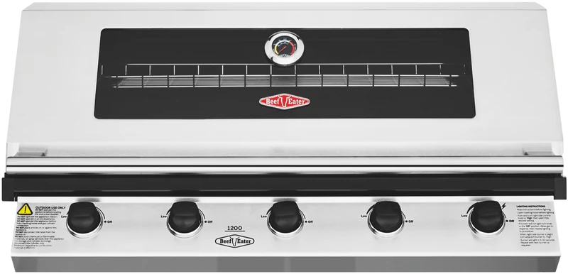 BeefEater 1200 Series 5 Burner Built-in BBQ - Stainless Steel with Cast Iron Burners & Grills