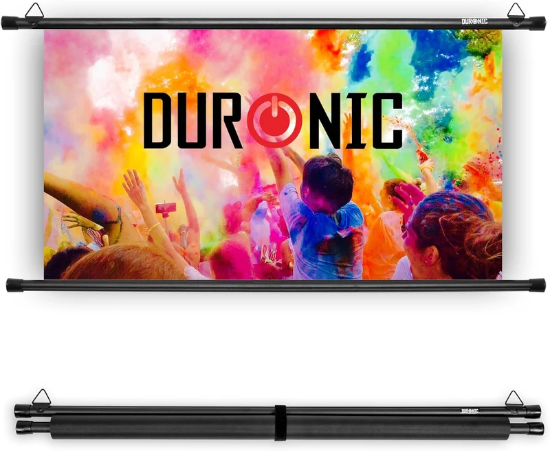 Duronic BPS50 16:9 Projektorleinwand, Beamerleinwand 50 Zoll, Heimkino mit 4K Full HD 3D, Rolloleinwand 1.0 Gain, Beamer Leinwand für Wandmontage, Filmnacht, Videoleinwand für Büro Schulen