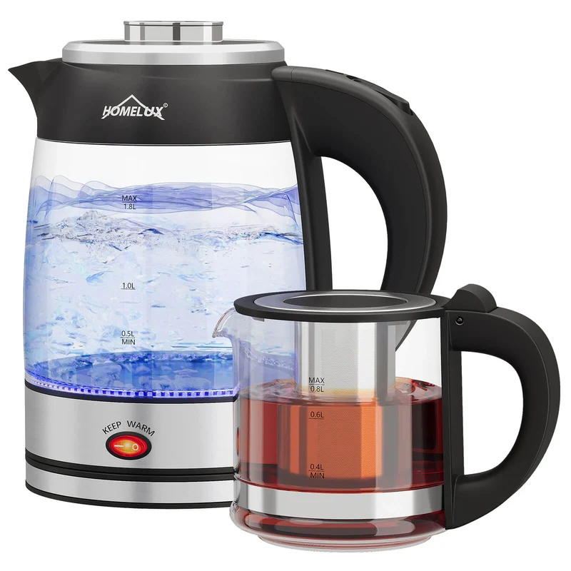 2200W Tea Kettle 1.8L Glass Kettle 0.8L with Tea Infuser