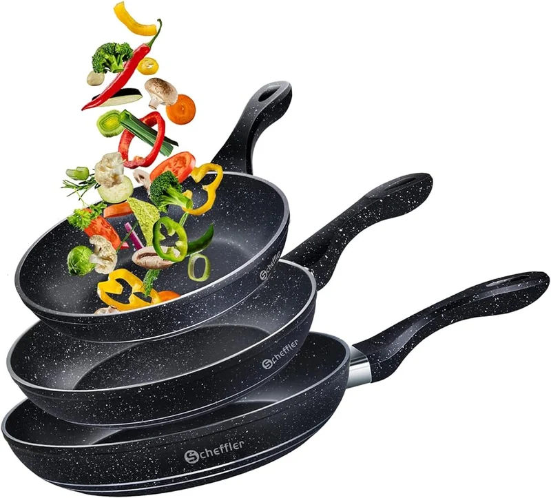 Pfannen-Set Ø20/24/28 cm, Bratpfanne mit Antihaftbeschichtung, Induktion geeignet für alle Herdarten