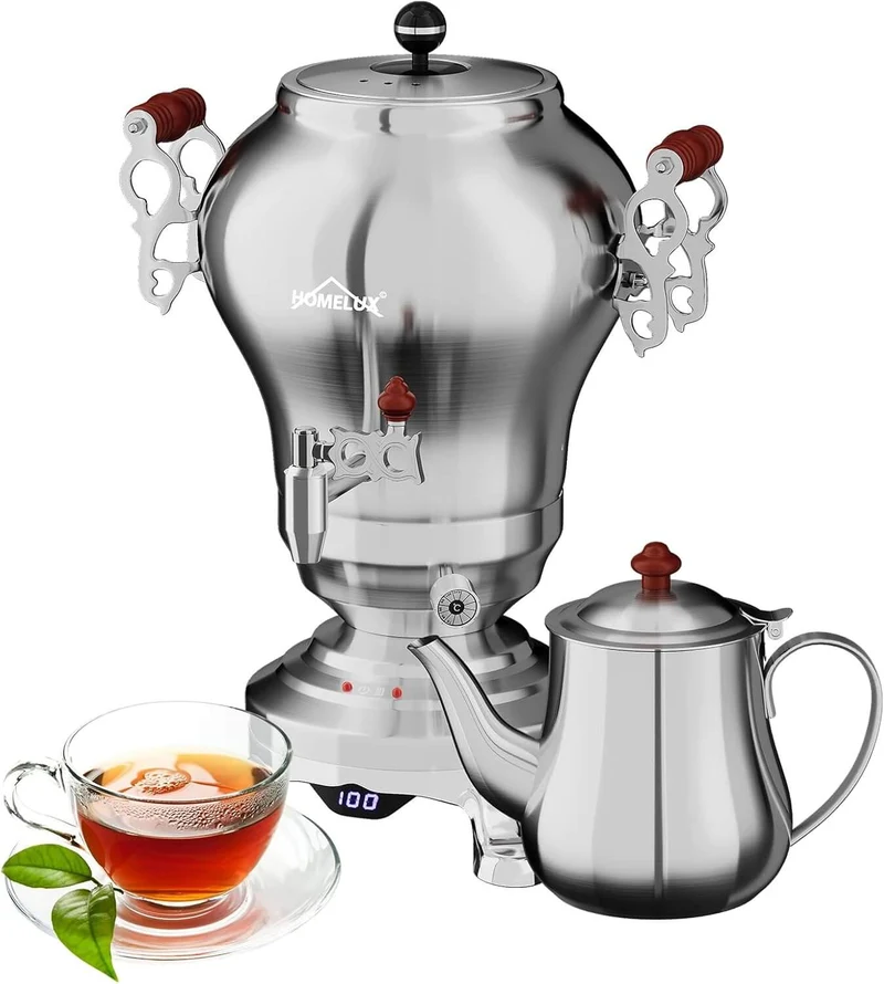 Electric Samovar 5L+1.6L/2.5L+1.2L Stainless Steel with 1850W, Keep Warm Function & Tap
