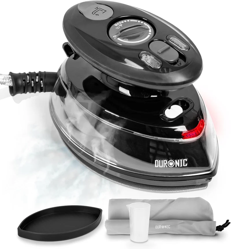 Duronic SI3 BK Mini Reisebügeleisen | 400W | Dampfbügeleisen 35ml Wassertank | Keramikfläche | 2 Betriebsspannungen | Schwarz