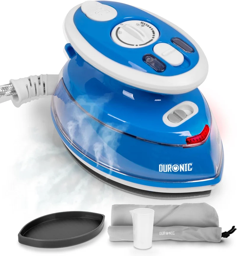 Duronic SI3 BE Mini Reisebügeleisen | 400W | Dampfbügeleisen 35ml Wassertank | Keramikfläche | 2 Betriebsspannungen | Blau