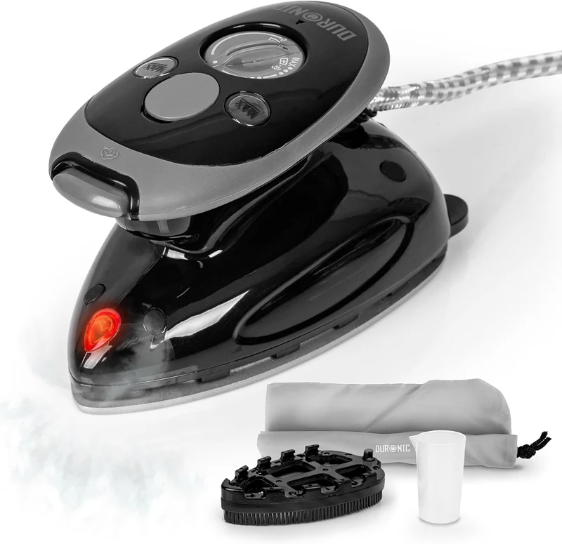 Duronic SI2 BK Mini Reisebügeleisen | 375W | Dampfbügeleisen 50ml Wassertank | Keramikfläche | Schwarz