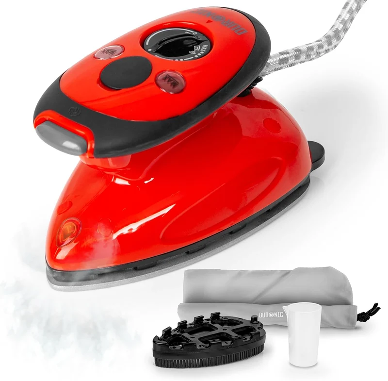 Duronic SI2 RD Mini Reisebügeleisen | 375W | Dampfbügeleisen 50ml Wassertank | Keramikfläche | Rot