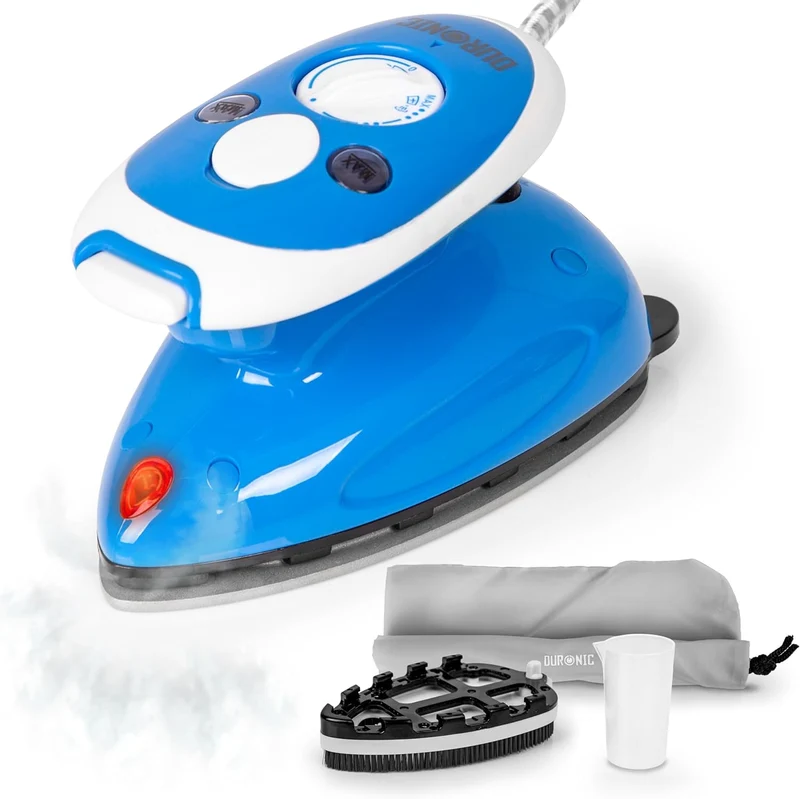 Duronic SI2 BE Mini Reisebügeleisen | 375W | Dampfbügeleisen 50ml Wassertank | Keramikfläche | Blau