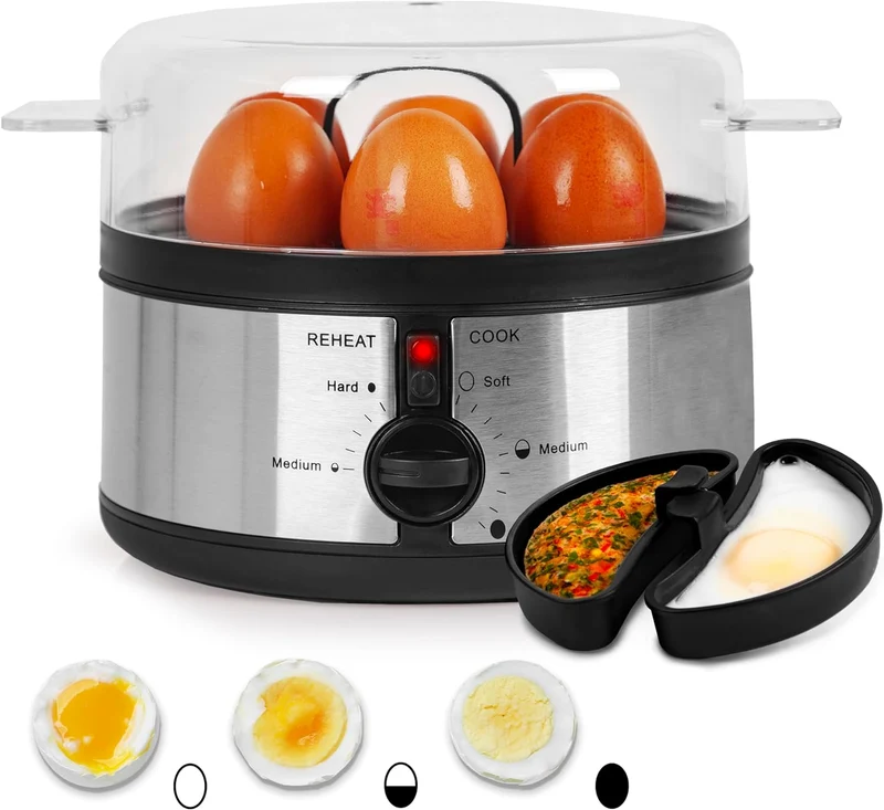 Duronic EB35 BK Eierkocher | Bis zu 7 Eier | Härtegradeinstellung | Ei Weiterkochfunktion | Inklusive Messbecher und Eierstecher | 350 Watt