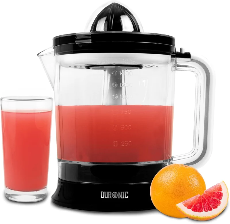 Duronic JE416 Saftpresse elektrisch 40W | Zitronenpresse 1600ml | 2 Kegel | hohe Saftausbeute | Fruchtpresse mit Sieb