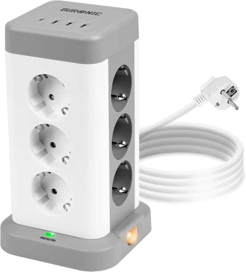 Duronic ET12C Mehrfachsteckdose | Steckdosenwürfel mit 3 USB A Ports und 1 USB C Port (3A) | 12-Fach Steckdose 3680W 16A