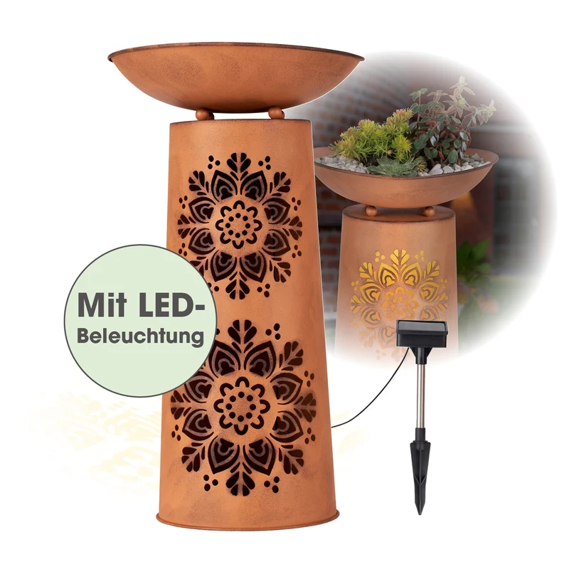 LED-Dekosäule mit Pflanzschale Rost-Optik Mandala
