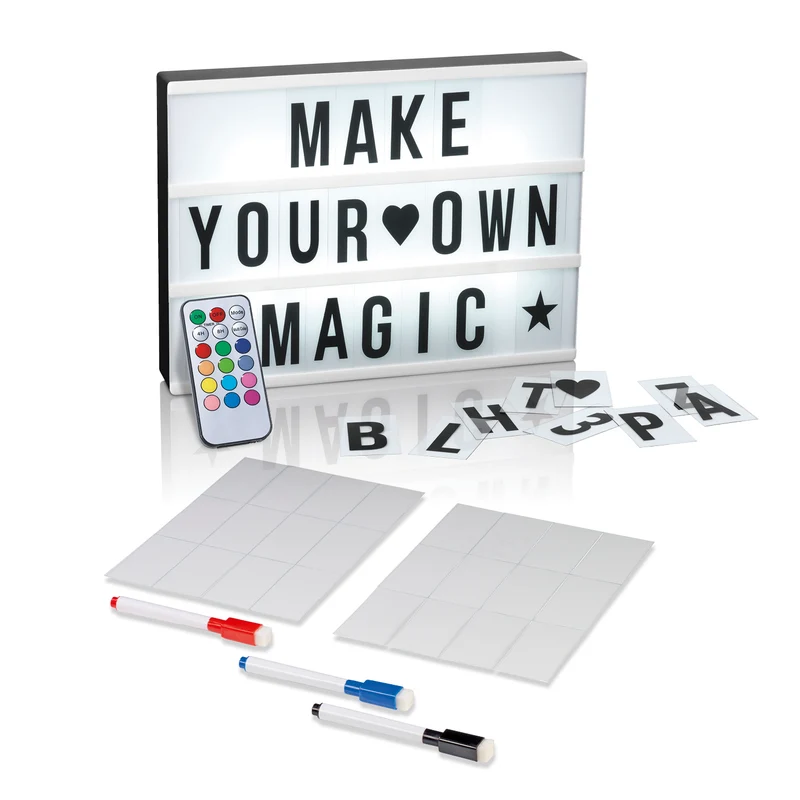 LED-Leuchtkasten mit 173 Buchstaben & Symbole inkl. Schreib-Set (3 Stifte & 20 Karten)