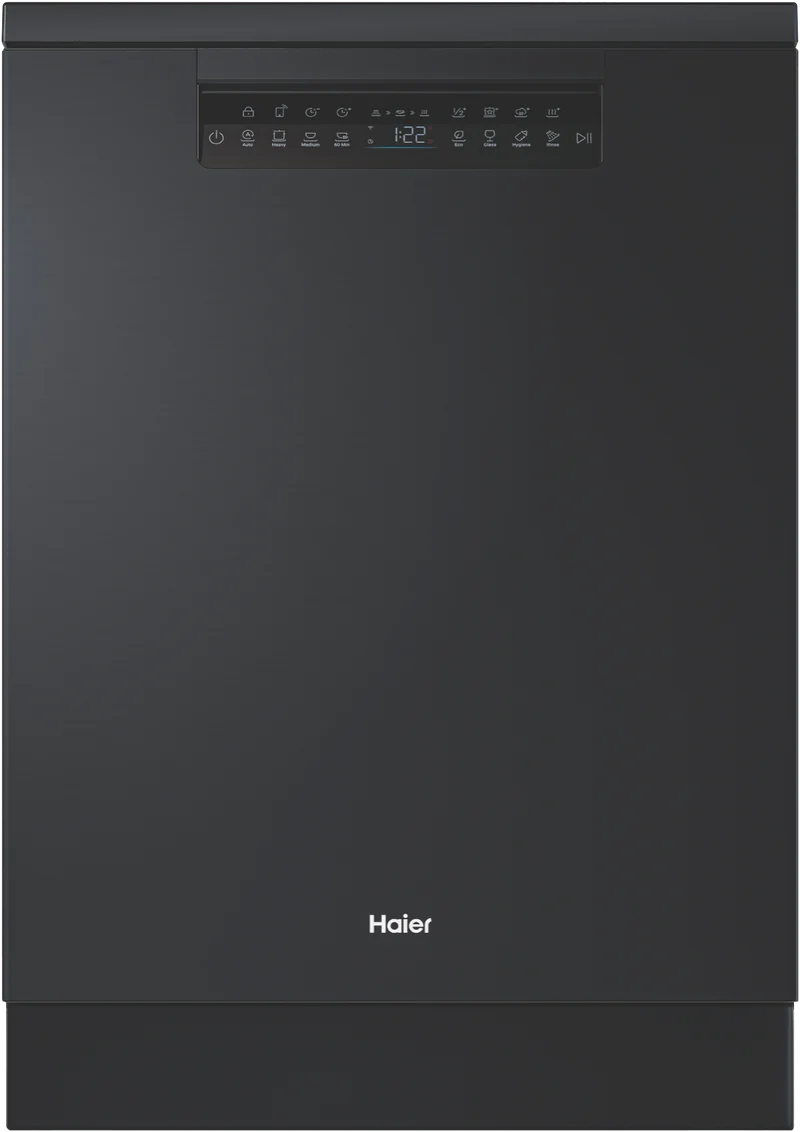 Haier 600 Series Freestanding Dishwasher with Steam, Dual Power Spray Arm, Black