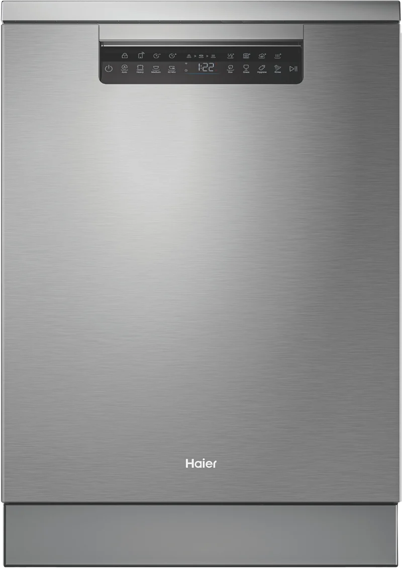 Haier 600 Series Freestanding Dishwasher with Steam, Dual Power Spray Arm, Satina