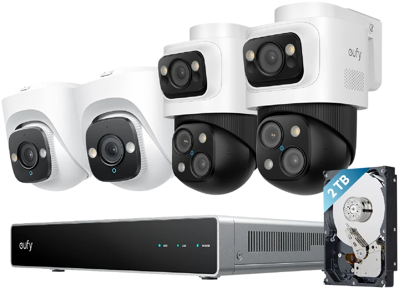 eufy S4 NVR POE 24/7 Security System with 2 PTZ + 2 Turret Cameras