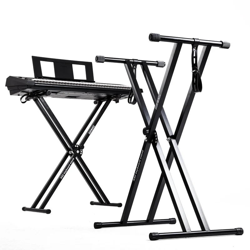 Duronic KS2B Keyboardständer | Höhenverstellbar 30-96 cm | Befestigungsriemen für Digital Piano | Doppelstrebiges Stativ bis 20 kg