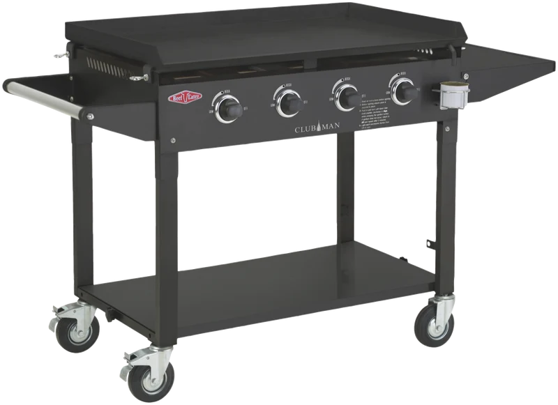 BeefEater Clubman Black 4 Burner BBQ & Trolley with Cast Iron Burners & Hotplate