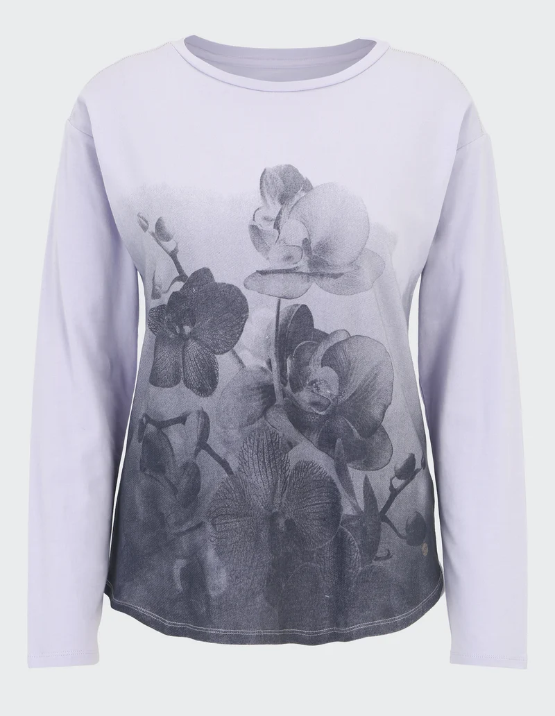 JOY ODILIA Langarm-Sportshirt Damen mit Orchideen-Motiv