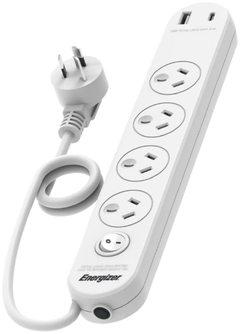 Energizer 4-Outlet Power Board with Surge Protection & 2 USB Ports