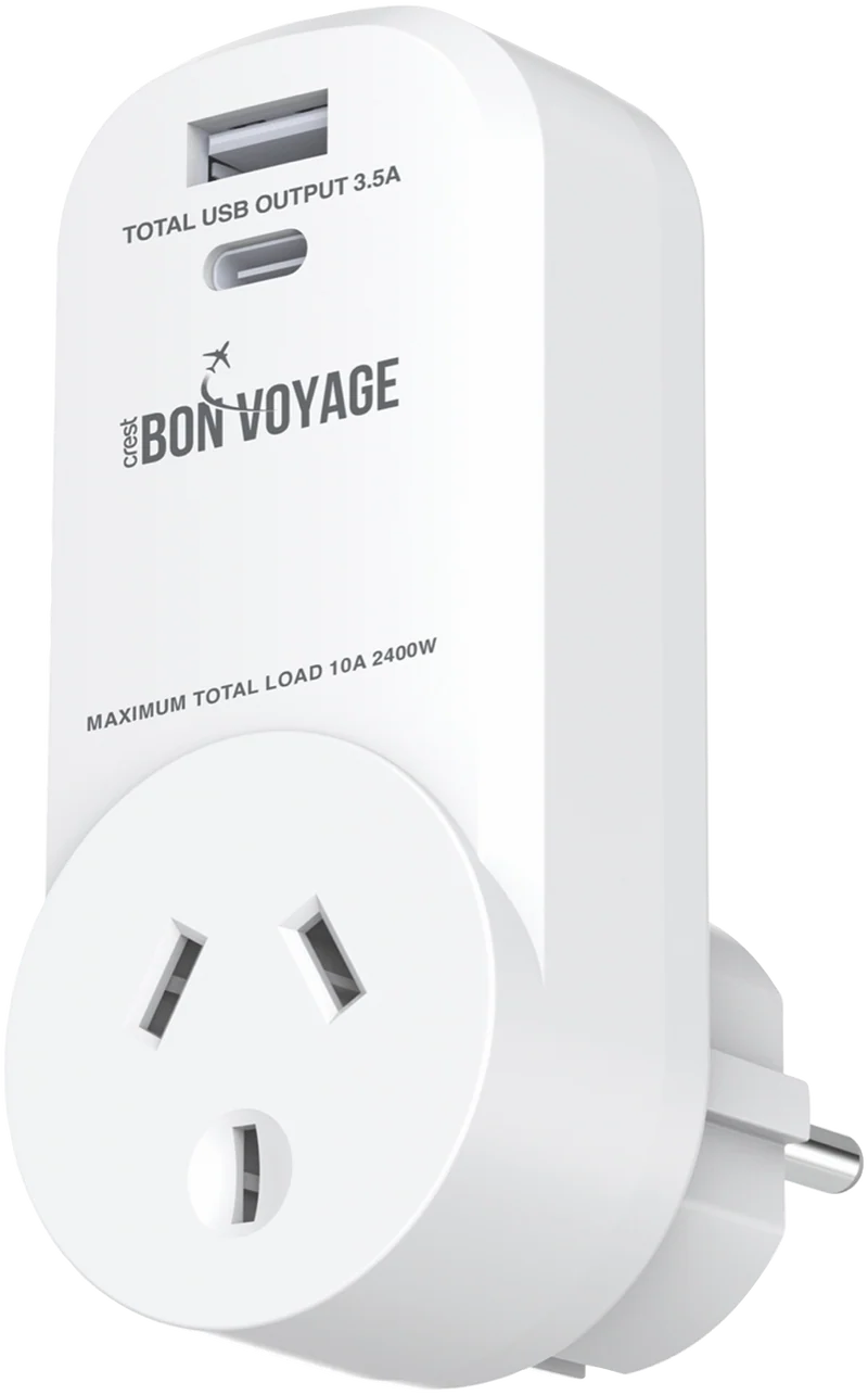 Bon Voyage Travel Adapter AU to EU (2 USB Ports)