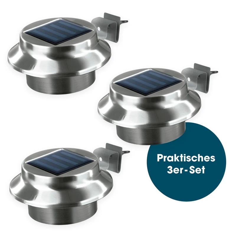 Solar Dachrinnenleuchten Edelstahl, 3er-Set