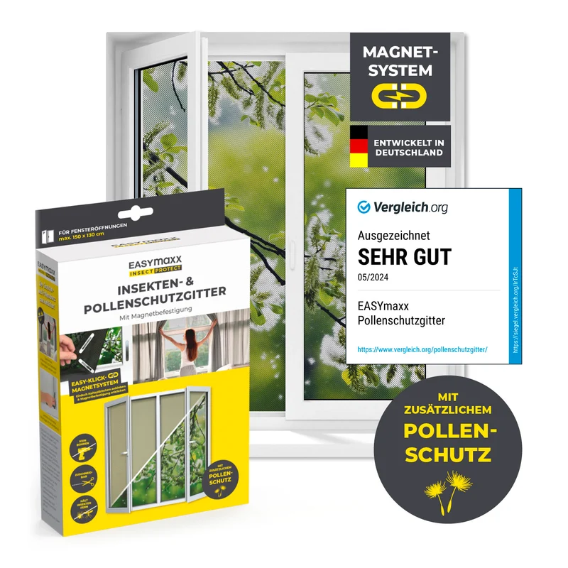 Insekten- & Pollenschutzgitter mit Magnetbefestigung für Fenster bis 130 x 150 cm