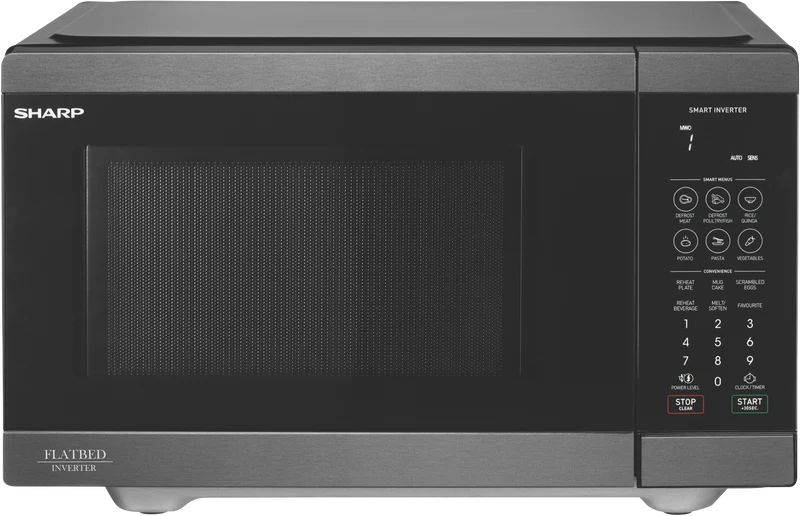 Sharp 26L 900W Flatbed Inverter Microwave, Black Stainless Steel