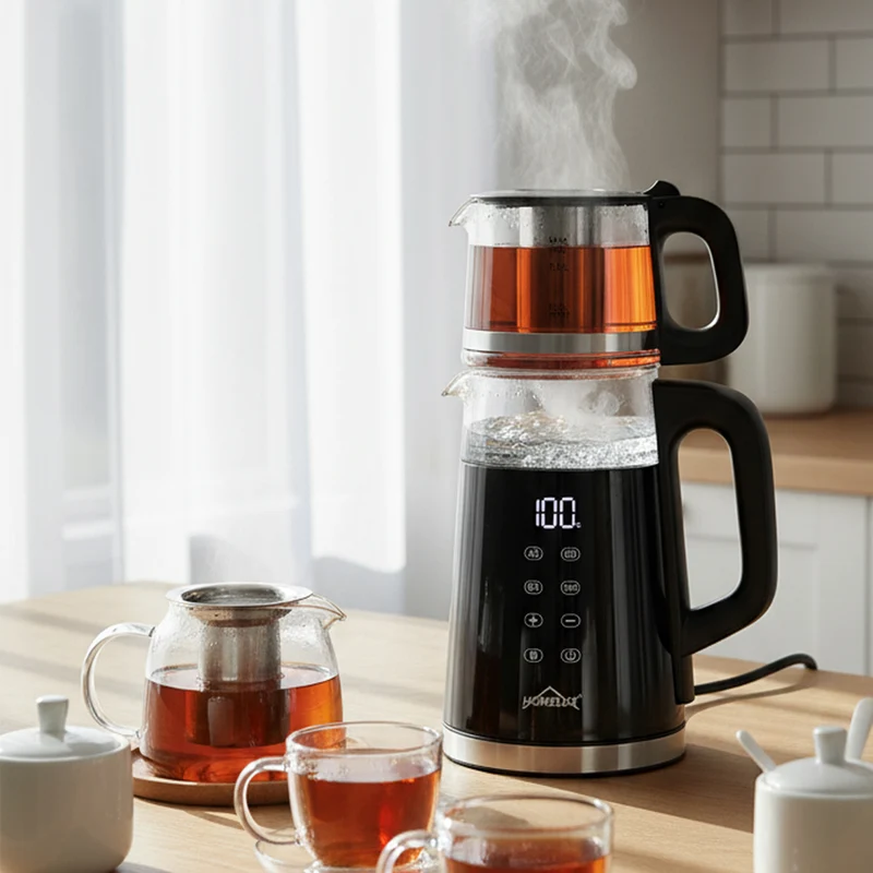Glass 2-in-1 Tea Kettle Stainless Steel 2200W Tea Brewer with 4 Temperature Settings 1.7L with Keep Warm Function, Tea Infuser