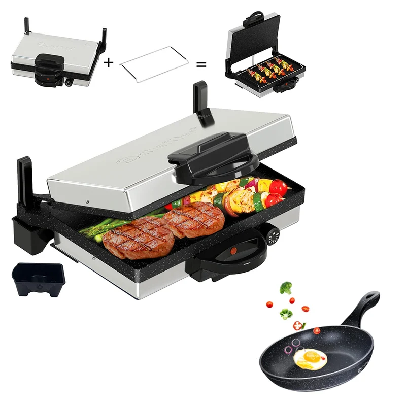 Scheffler 2000W Kontaktgrill Multi-Grill & Brotmaschine + 24cm Bratpfanne