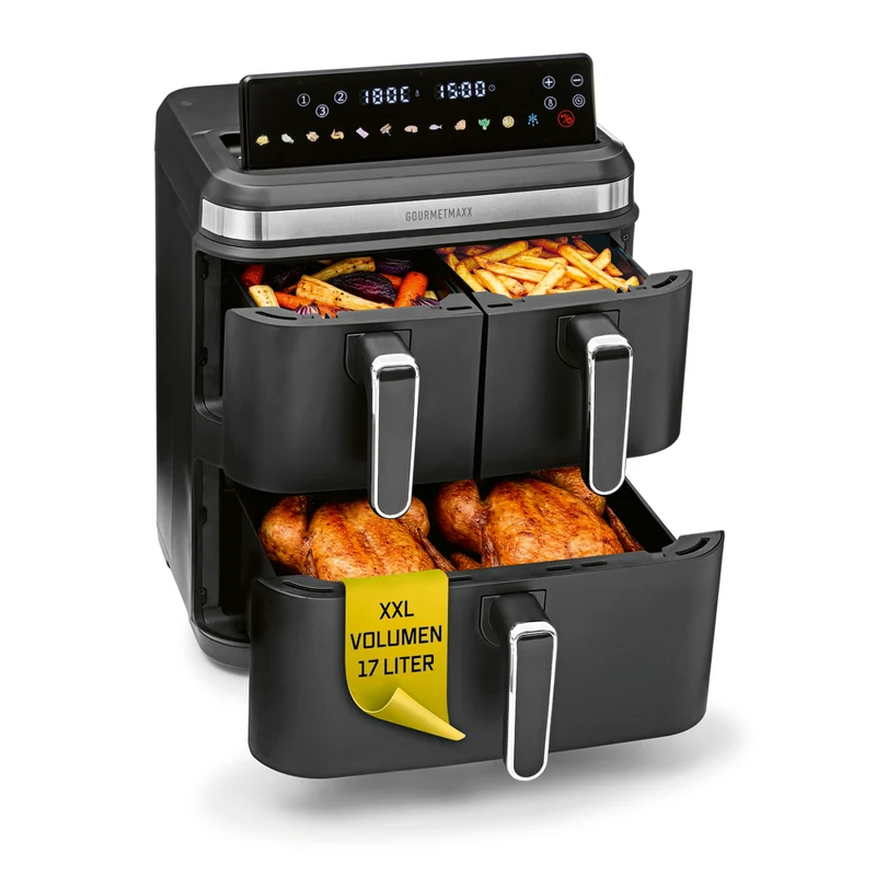 FryUp3 Vertikale 3-Kammer-Heißluftfritteuse - 17 Liter (2 x 4 + 1 x 9 l)
