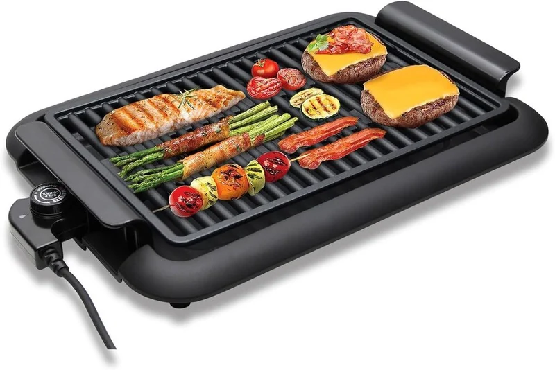 Scheffler Elektrogrill 1200W, rauchfreier BBQ Grill 38x25cm für Balkon & tragbar