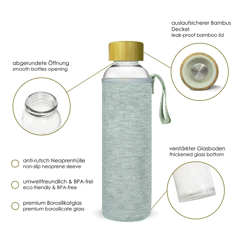 Trinkflasche mit Bambusdeckel - 750 ml - Blume