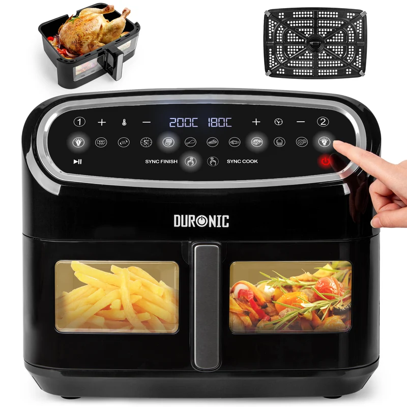 Duronic AF14 BK Heißluftfritteuse, XXL Heißluftfriteuse mit 10 Liter für Pommes, Friteuse HLF 10L Volumen Airfryer, Air Fryer für Rezepte ohne Öl